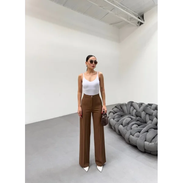 230 Gr Poly Viscose Lycra Metal Düğme Palazzo Pantolon