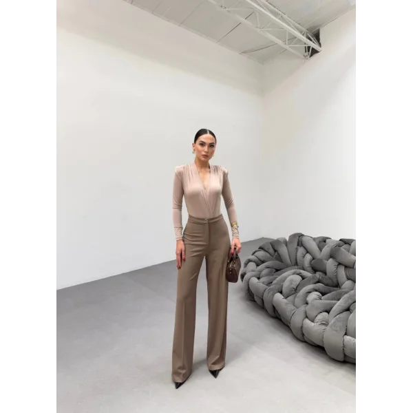 230 Gr Poly Viscose Lycra Metal Düğme Palazzo Pantolon