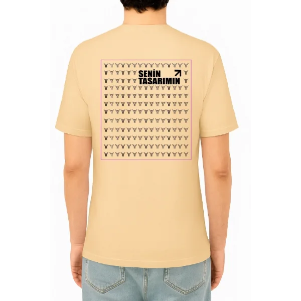 24/1 Düz Arka Sizin Tasarımınız Oversize T-shirt - Bej