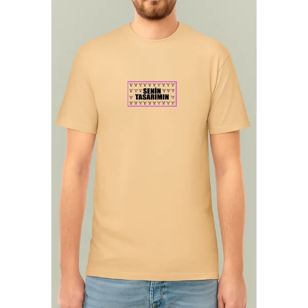 24/1 Düz Ön Arka Sizin Tasarımınız Oversize T-shirt - Bej