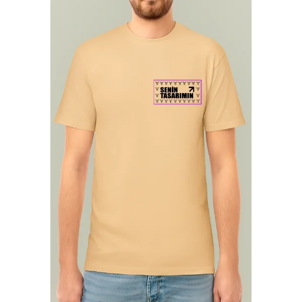 24/1 Düz Ön Arka Sizin Tasarımınız Oversize T-shirt - Bej