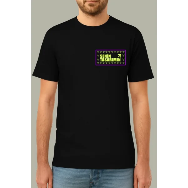 24/1 Düz Ön Arka Sizin Tasarımınız Oversize T-shirt - Siyah