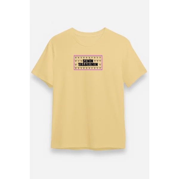 24/1 Düz Ön Sizin Tasarımınız Oversize T-shirt - Bej