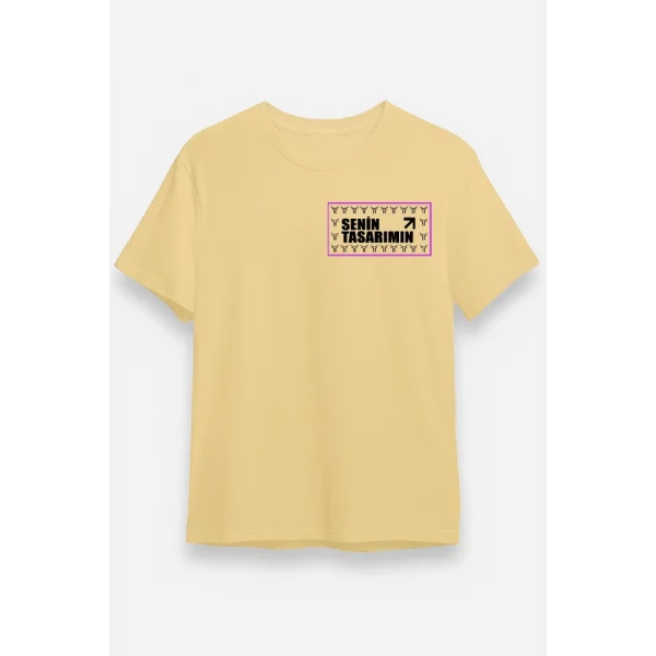 24/1 Düz Ön Sizin Tasarımınız Oversize T-shirt - Bej