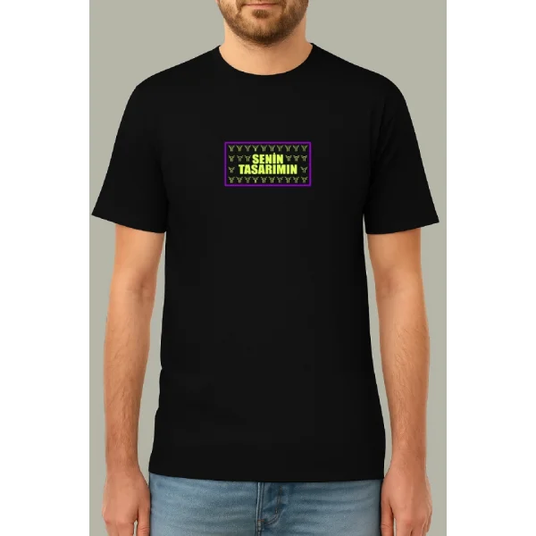 24/1 Düz Ön Sizin Tasarımınız Oversize T-shirt - Siyah