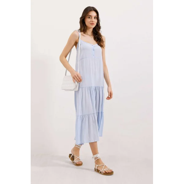 2403 Askılı Midi Elbise  Mavi