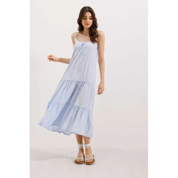 2403 Askılı Midi Elbise  Mavi