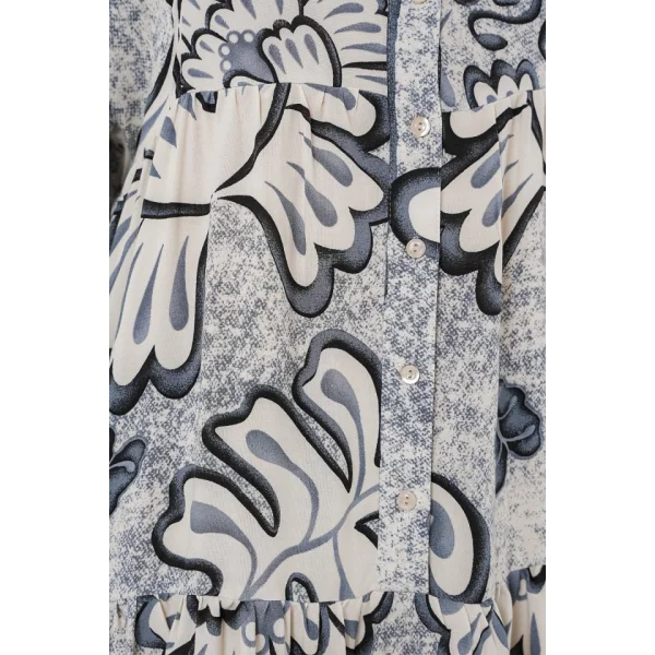 2423 Otantik Desenli Tesettür Elbise - K. Antrasit