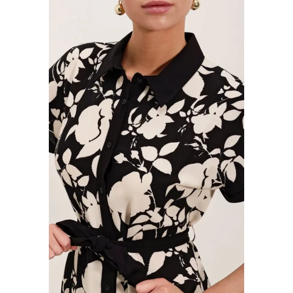 2455 Desenli Gömlek Elbise  Siyah