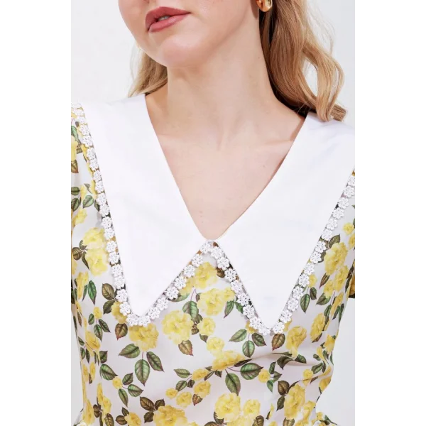 2478 Çiçekli Mini Elbise  Sarı