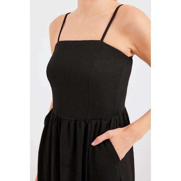 2492 Askılı Örme Salopet Elbise  Siyah