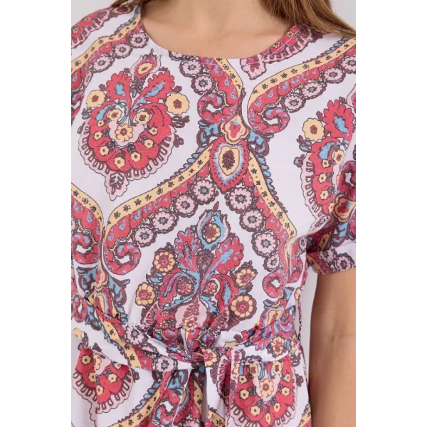 29 Kemerli Keten Elbise  Nar