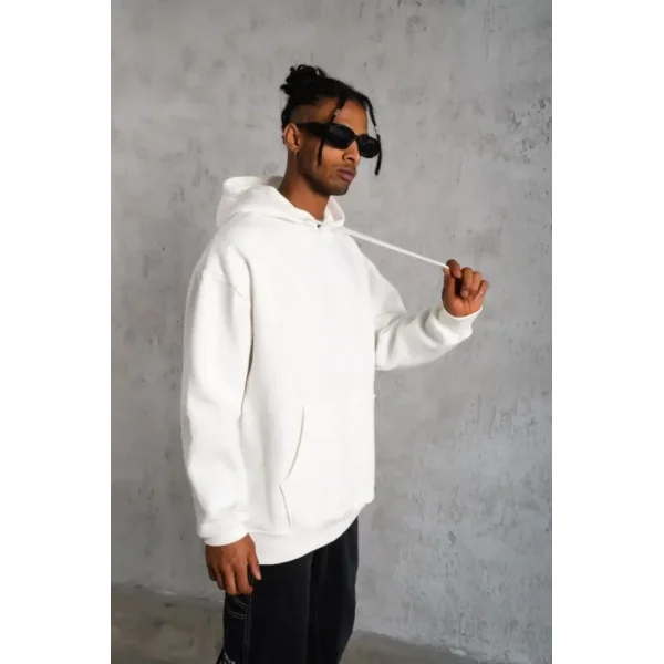 3 İplik Kapşonlu Sweatshirt Hoodie - Beyaz
