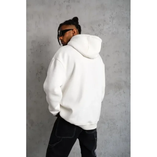 3 İplik Kapşonlu Sweatshirt Hoodie - Beyaz