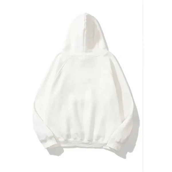 3 İplik Pamuklu Unisex Kapşonlu Sweetshirt - Beyaz