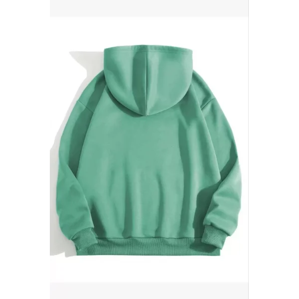 3 İplik Pamuklu Unisex Kapşonlu Sweetshirt - Mint Yeşili