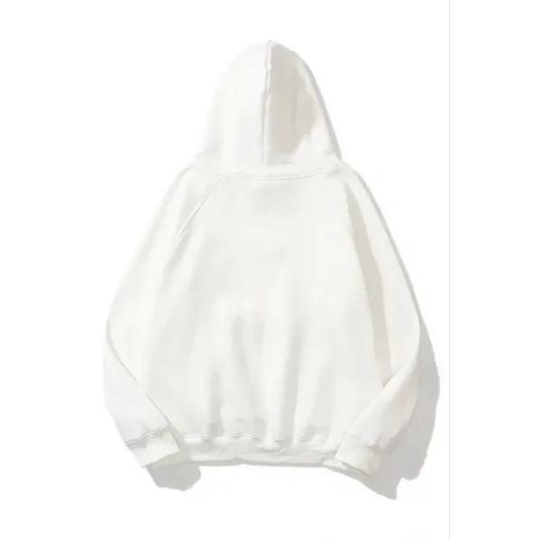 3 İplik Pamuklu Unisex Kapşonlu weetshirt  Beyaz