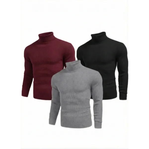 3lü Siyah, Bordo, Gri Unisex Kaşkorse Boğazlı Full Likralı Fitilli Body Kazak