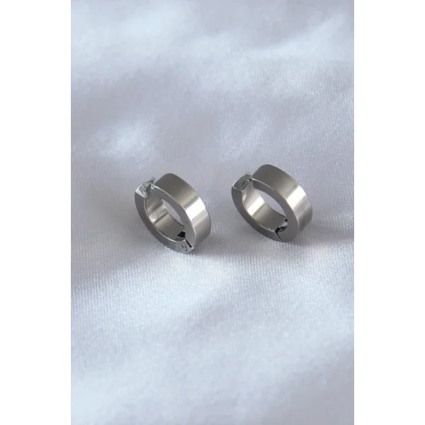 316L Çelik Gümüş Renk Sıkıştırmalı Erkek Küpe