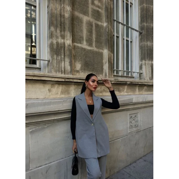 330 Gr Poly Viscose Astarli Yirtmaçli Uzun Yelek