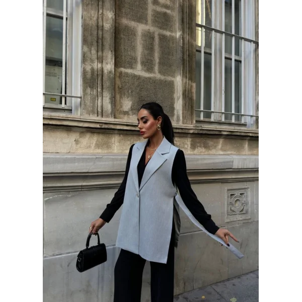 330 Gr Poly Viscose Astarli Yirtmaçli Uzun Yelek