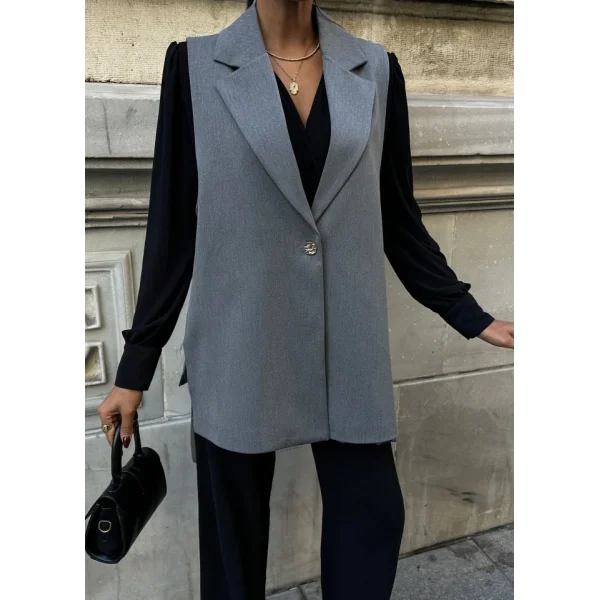 330 Gr Poly Viscose Astarli Yirtmaçli Uzun Yelek