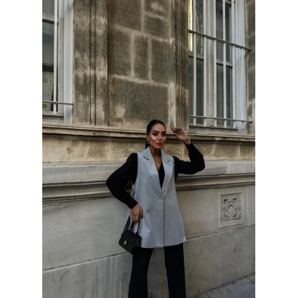 330 Gr Poly Viscose Astarli Yirtmaçli Uzun Yelek