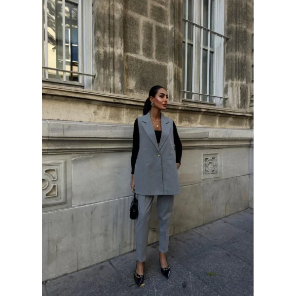 330 Gr Poly Viscose Astarli Yirtmaçli Uzun Yelek