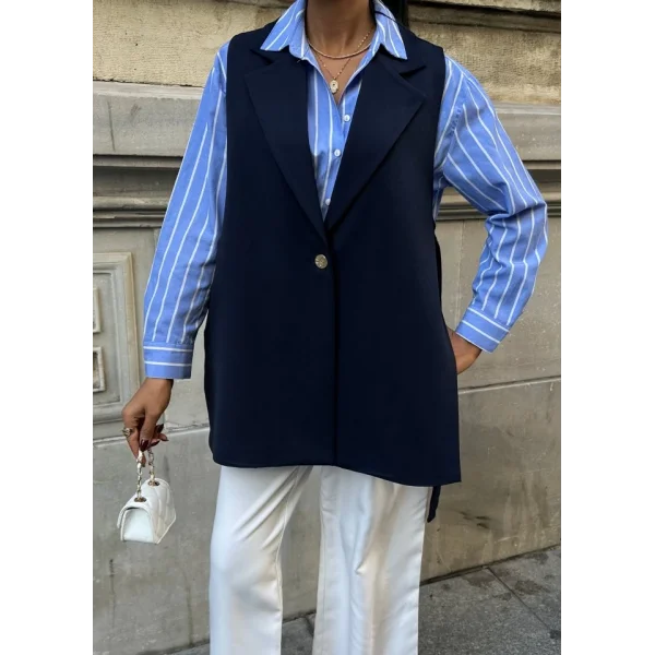 330 Gr Poly Viscose Astarli Yirtmaçli Uzun Yelek