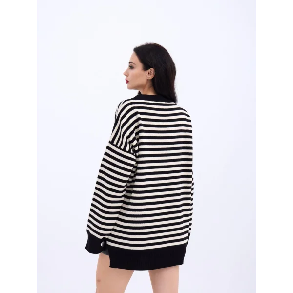 3344 ÇİZGİLİ SALAŞ KAZAK-SİYAH-KREM