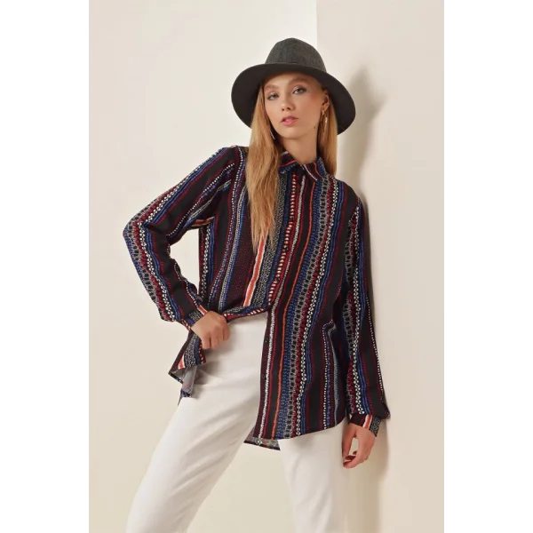 3721 Grafik Desenli Gömlek  D.Lacivert