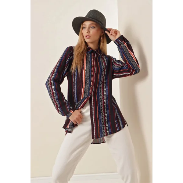 3721 Grafik Desenli Gömlek  D.Lacivert