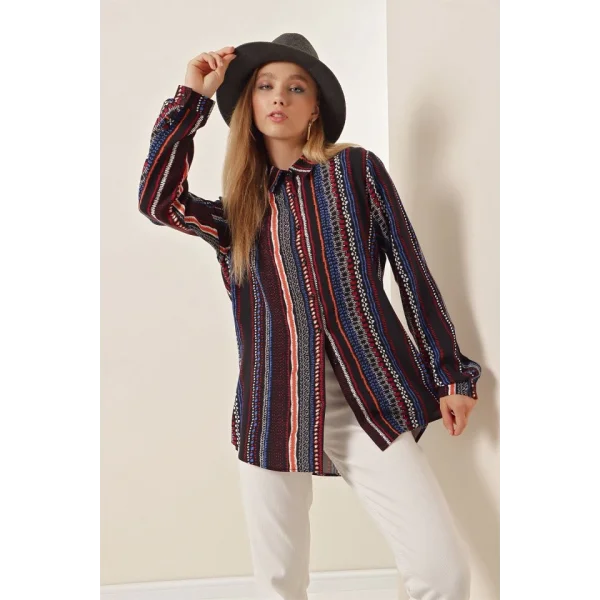 3721 Grafik Desenli Gömlek  D.Lacivert