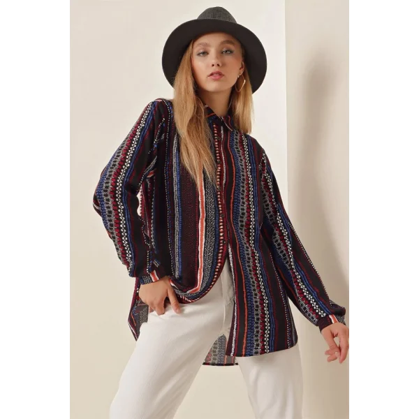 3721 Grafik Desenli Gömlek  D.Lacivert