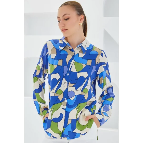 3721 Grafik Desenli Gömlek  İndigo