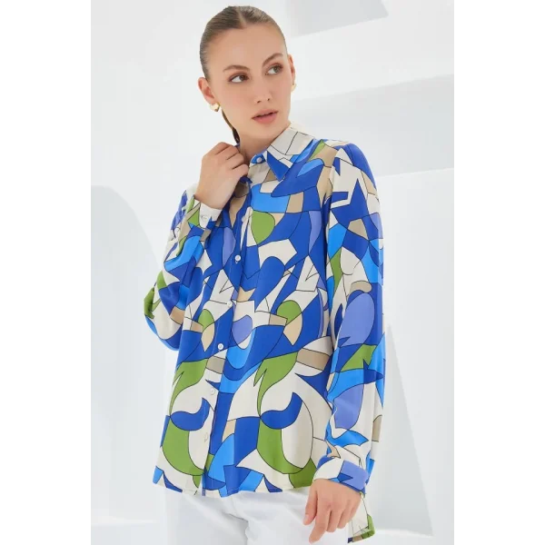 3721 Grafik Desenli Gömlek  İndigo