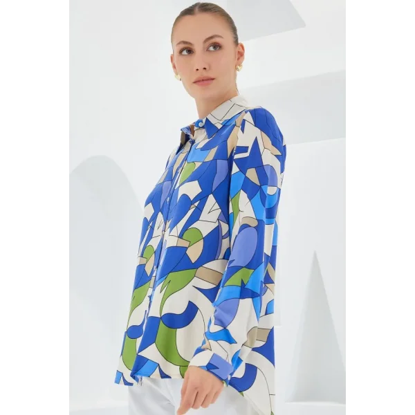 3721 Grafik Desenli Gömlek  İndigo