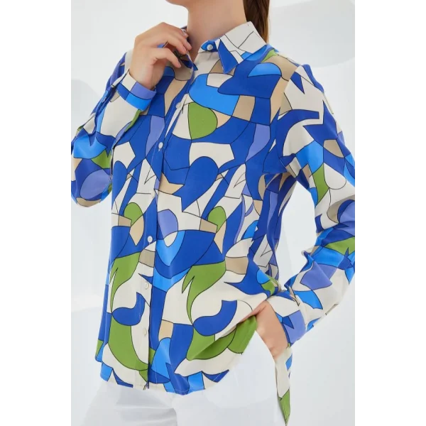 3721 Grafik Desenli Gömlek  İndigo