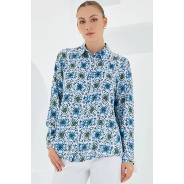 3721 Grafik Desenli Gömlek  Turkuaz
