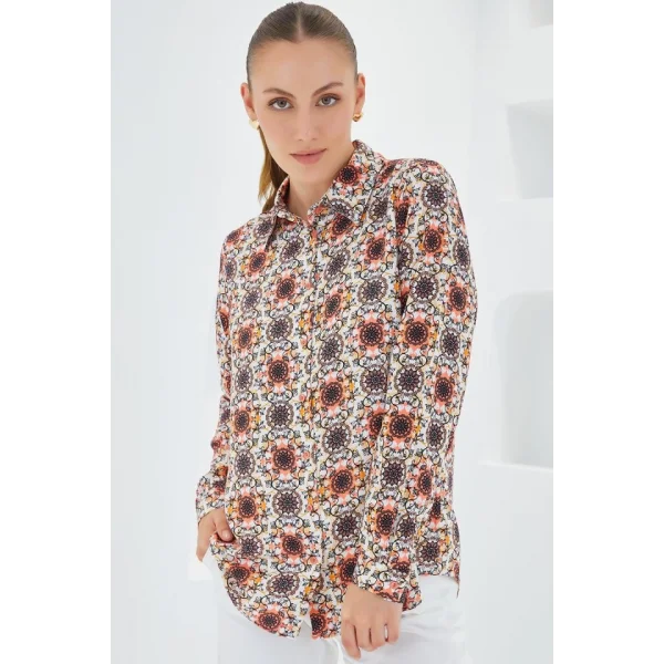 3721 Grafik Desenli Gömlek  Turuncu