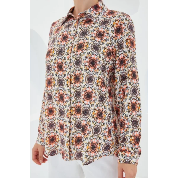 3721 Grafik Desenli Gömlek  Turuncu