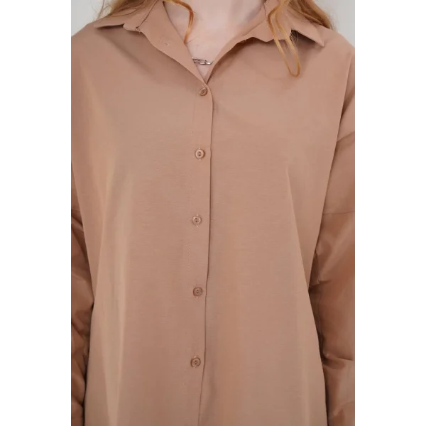 3900 Oversize Uzun Basic Gömlek  Camel