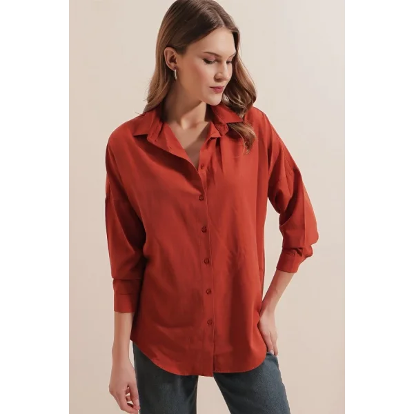 3900 Oversize Uzun Basic Gömlek  Kiremit