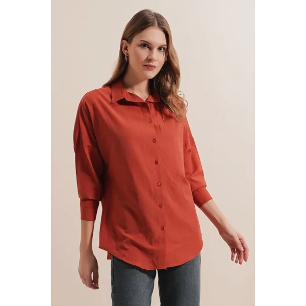 3900 Oversize Uzun Basic Gömlek  Kiremit
