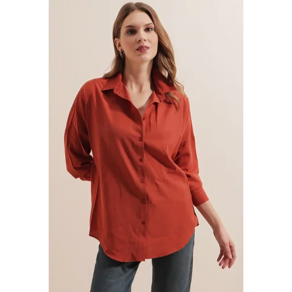 3900 Oversize Uzun Basic Gömlek  Kiremit