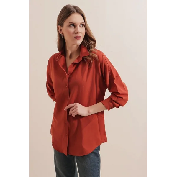 3900 Oversize Uzun Basic Gömlek  Kiremit