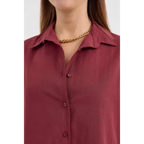3900 Oversize Uzun Basic Gömlek  Mürdüm