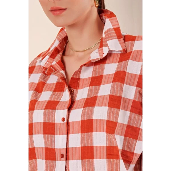 3900 Oversize Uzun Basic Gömlek  Taba