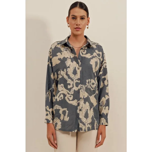 3900 Oversize Uzun Basic Gömlek  V. Antrasit