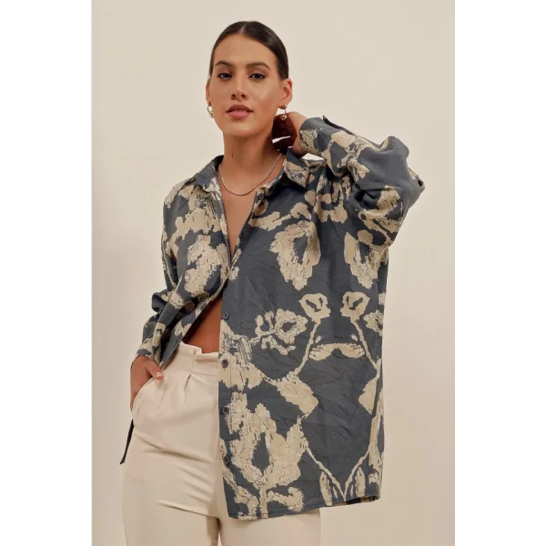 3900 Oversize Uzun Basic Gömlek  V. Antrasit